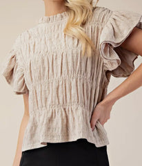 z   Ruched Flutter Sleeve Top
