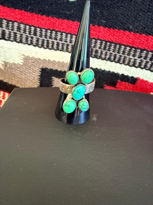 5 Stone Turquoise Cluster Ring Adjustable