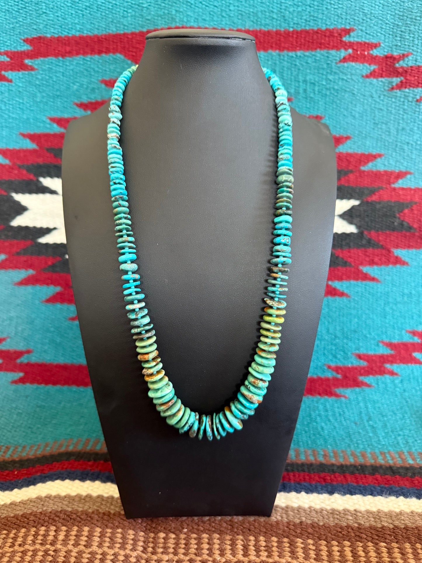 Kingman Turquoise Graduated Wafer Necklace 24" Long