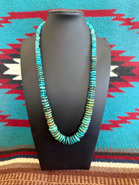 Kingman Turquoise Graduated Wafer Necklace 24" Long