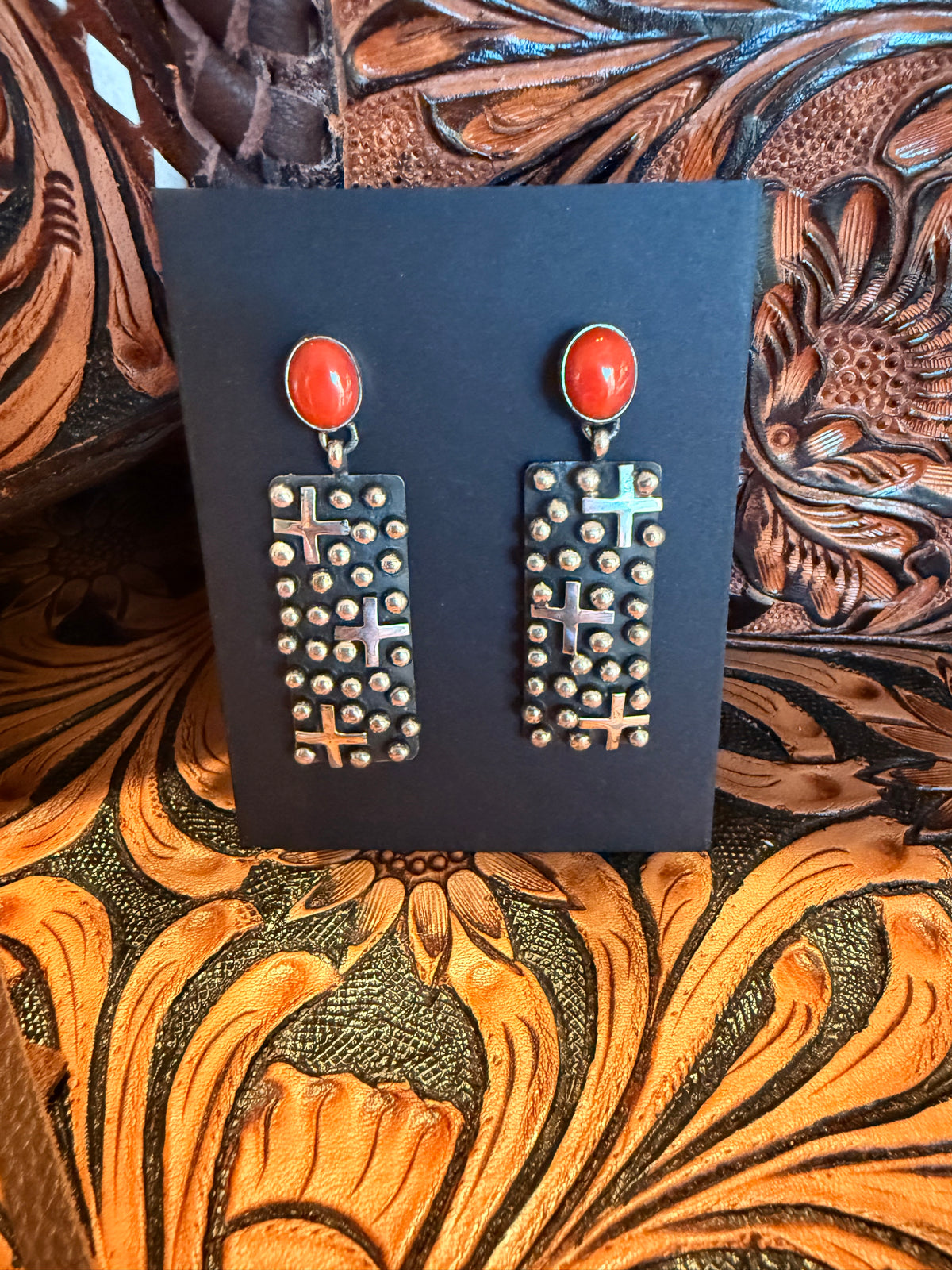Handmade Sterling Silver Dangle Coral Stud Earrings     By Geneva Apachito