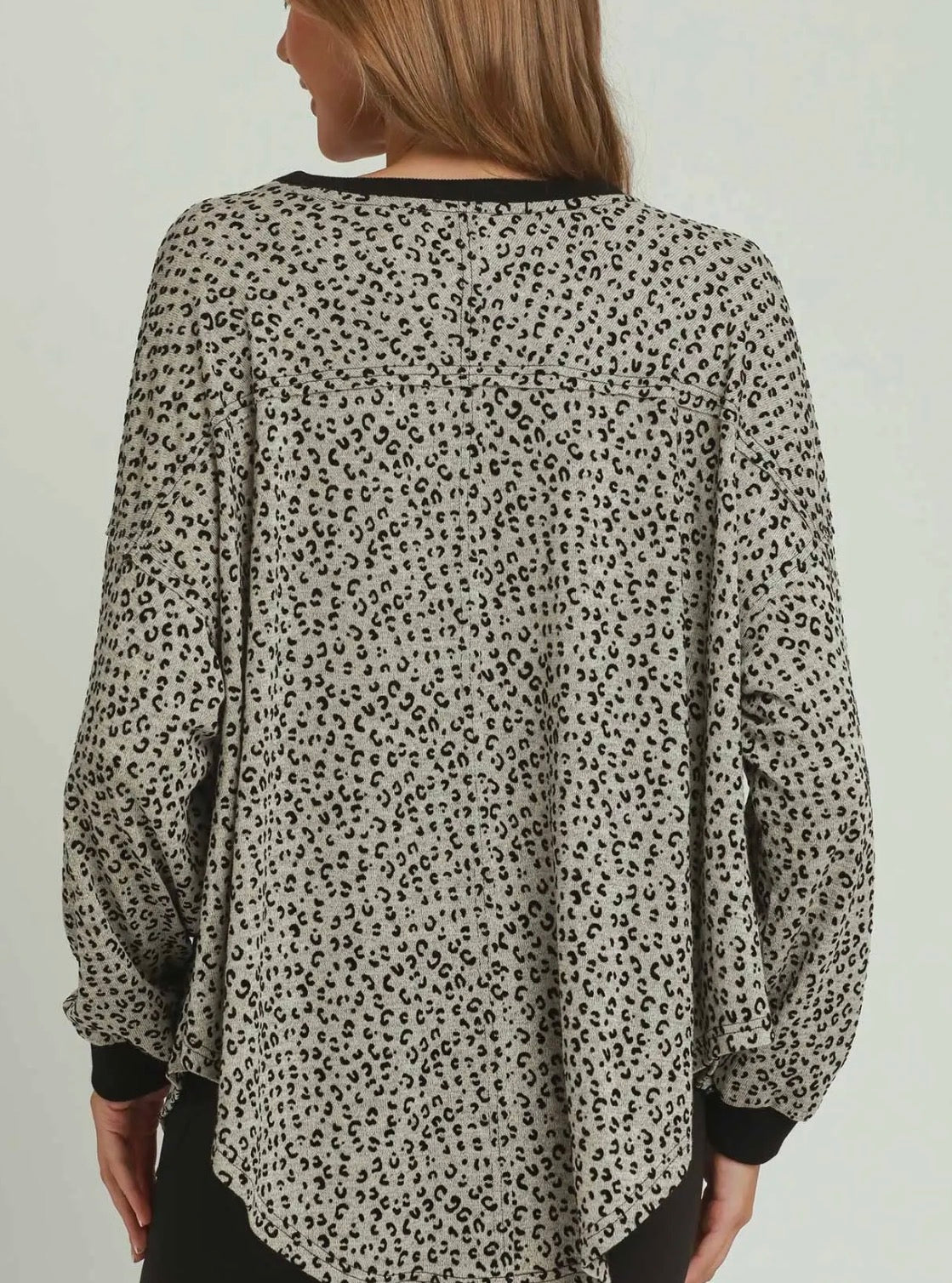 z   Leopard Velvet Uneven Hem Top Stone