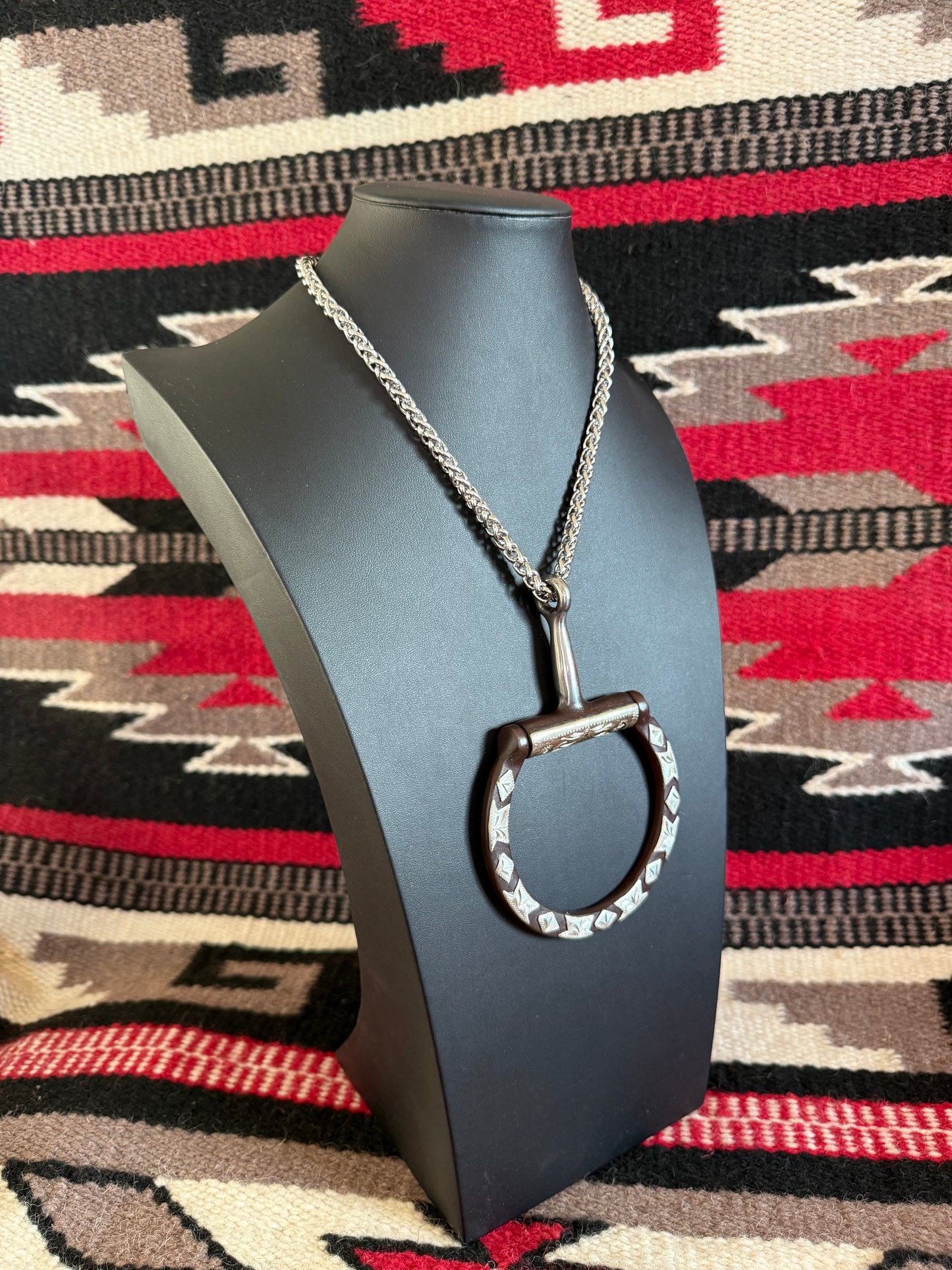 v2   Brown Snaffle Bit on Thick Silver Chain 19" Long #1