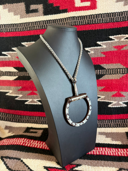 v2   Brown Snaffle Bit on Thick Silver Chain 19" Long #1