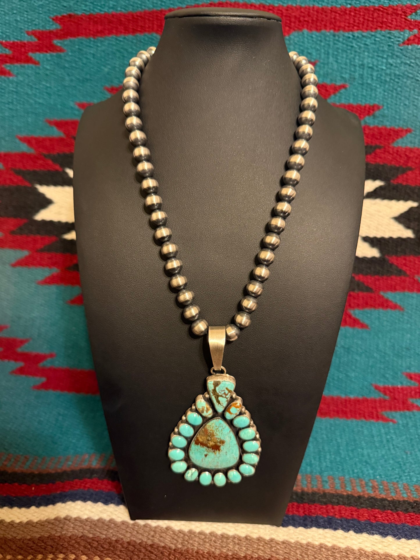Sterling Silver and #8 Turquoise Cluster Pendant By Ella Peter