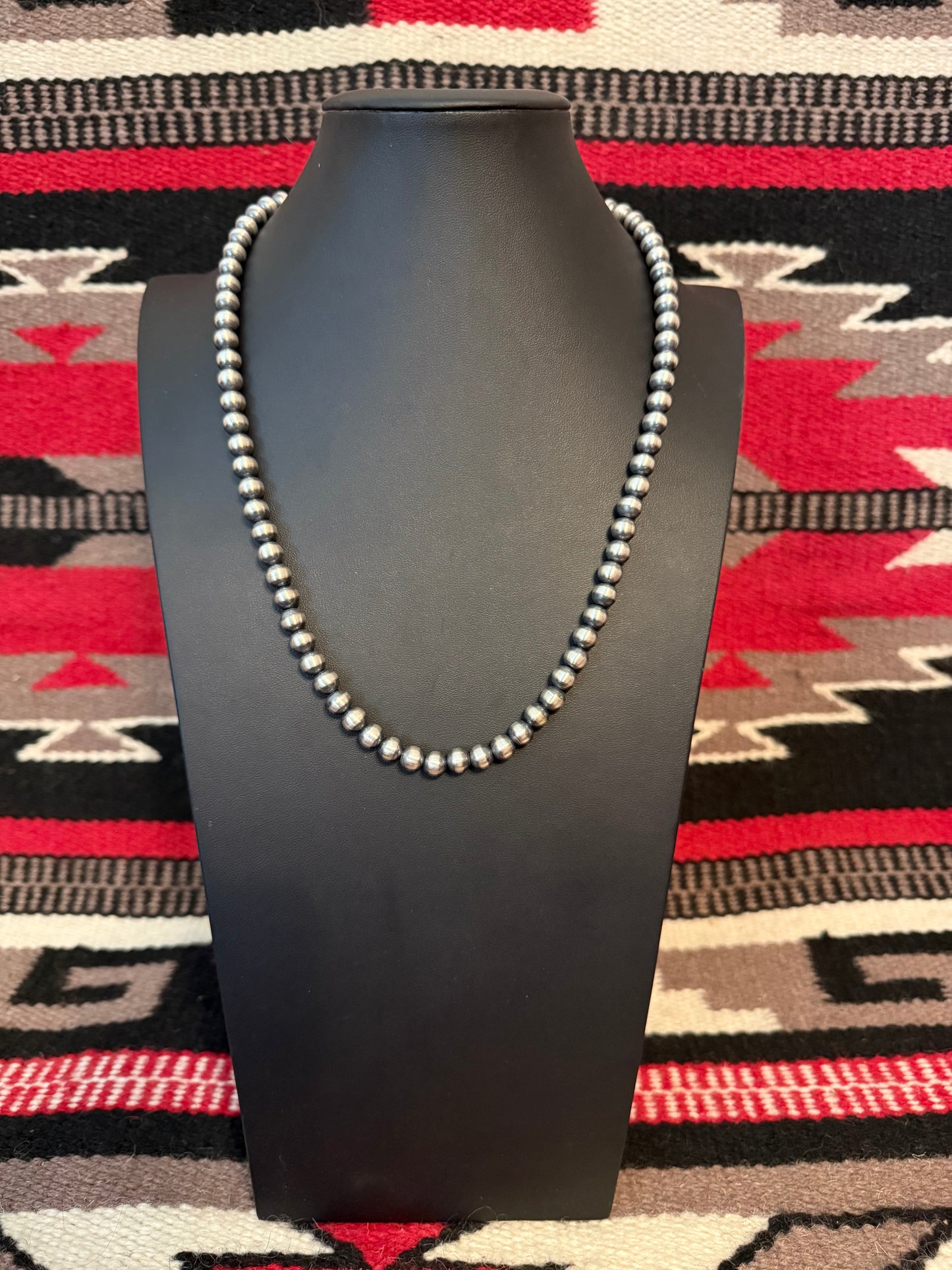 8mm Sterling Silver Navajo Pearl Necklace 24" Long