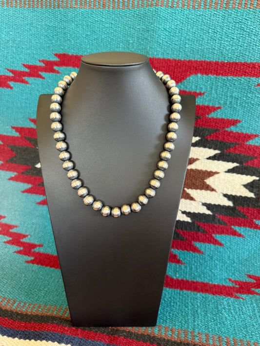 12mm Sterling Silver Navajo Pearl Necklace 20" Long