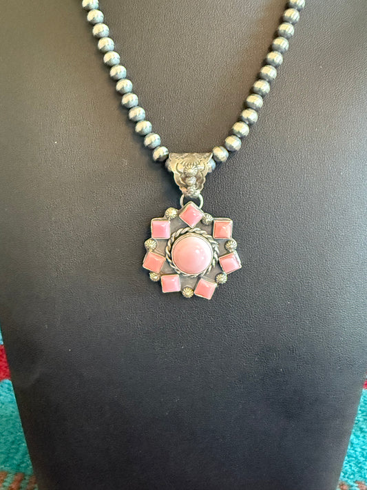 Pink Conch Cluster Stone Pendant