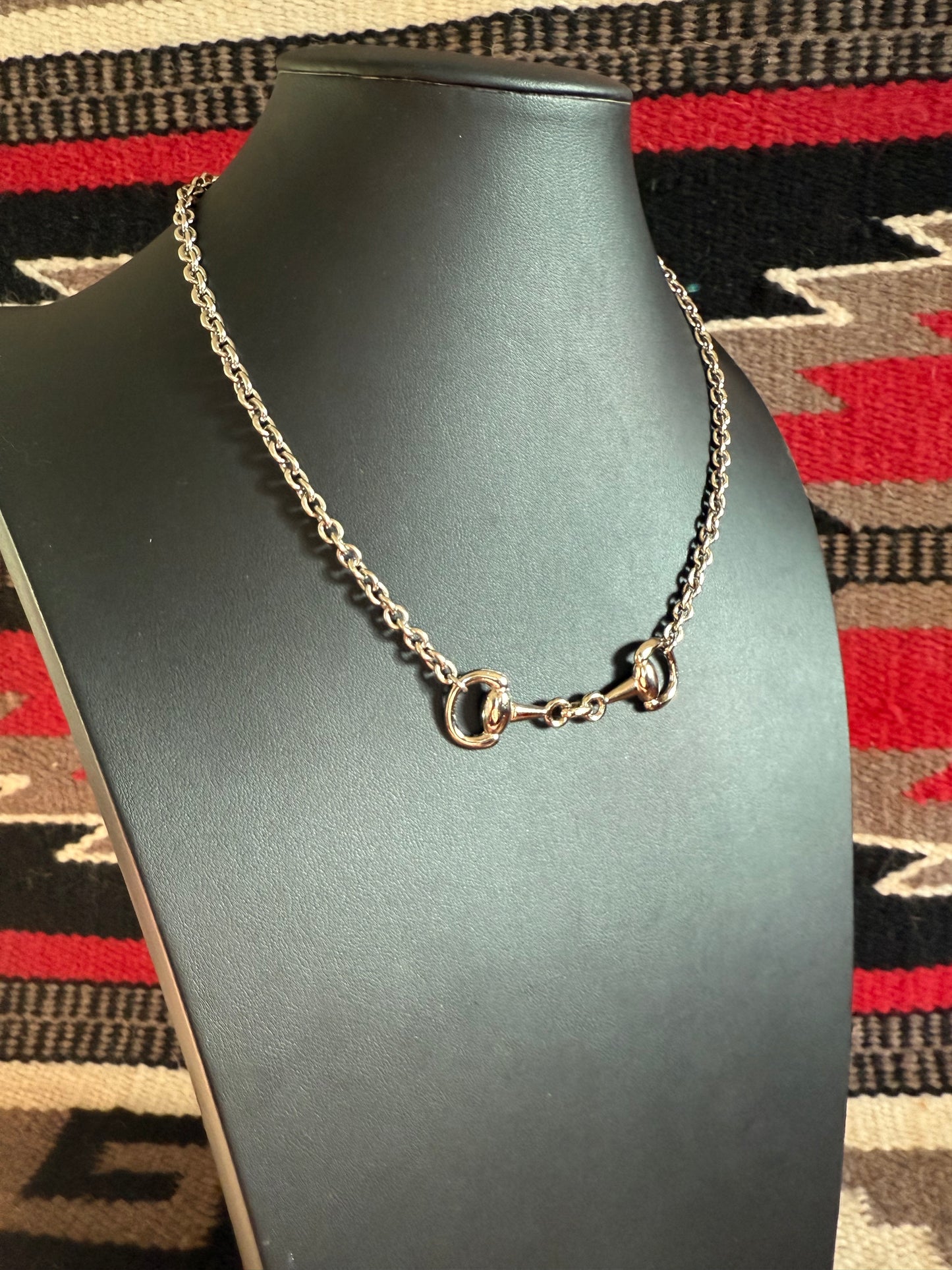 v2  Mini Full Snaffle Bit Silver Necklace 18" Long