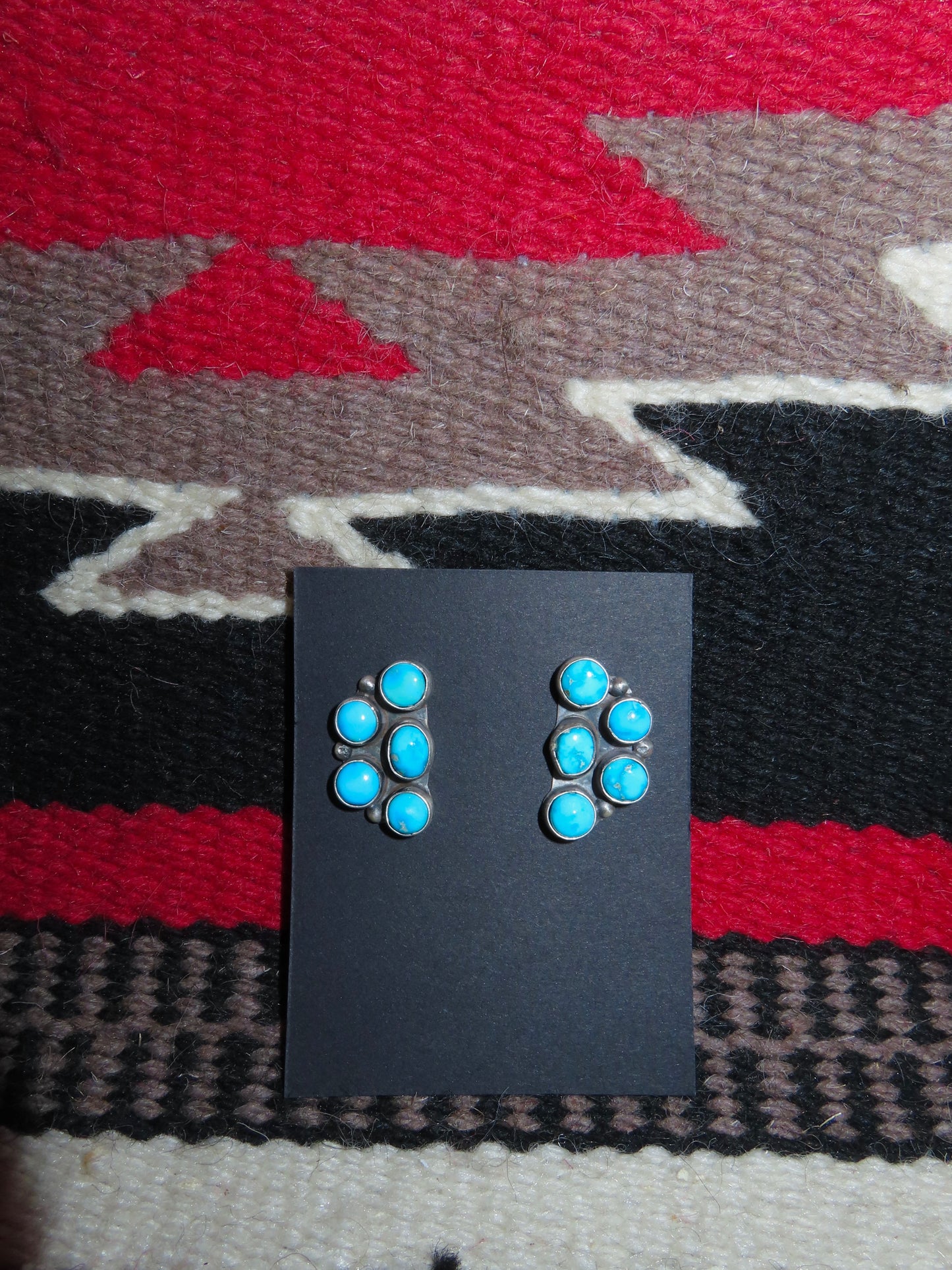 Sterling Silver and 5 Cluster Kingman Turquoise Earrings
