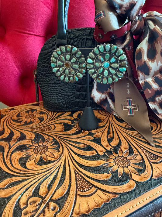 Turquoise Round Cluster Earrings by Danny L. Wauneka