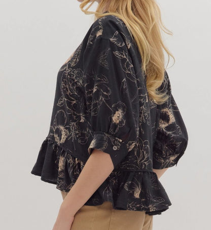 z   Floral Print Ruffle Top