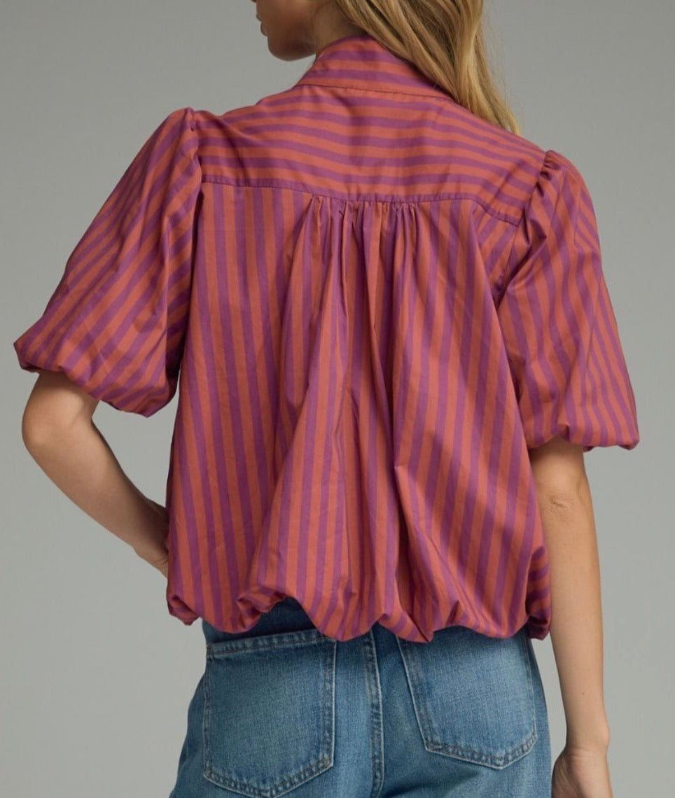 z   Plum Striped Bubble Top