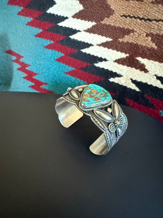 Sterling Silver Royston Turquoise Cuff with detailing