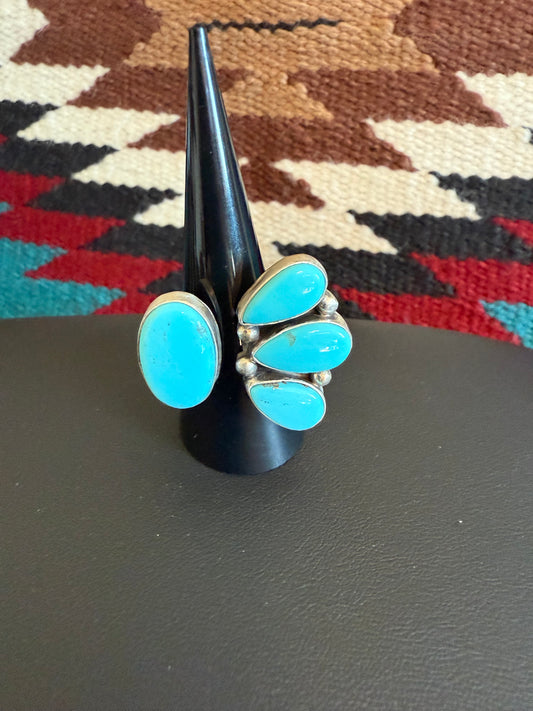 Sterling Silver and Kingman Turquoise Split Cluster Ring