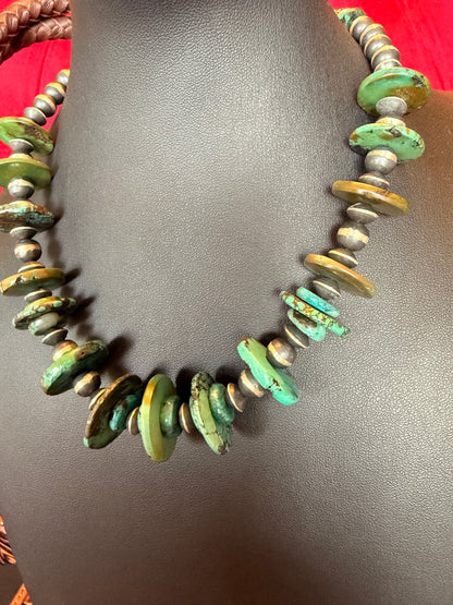 Handmade Sterling Silver and Kingman Turquoise Necklace 16" Long