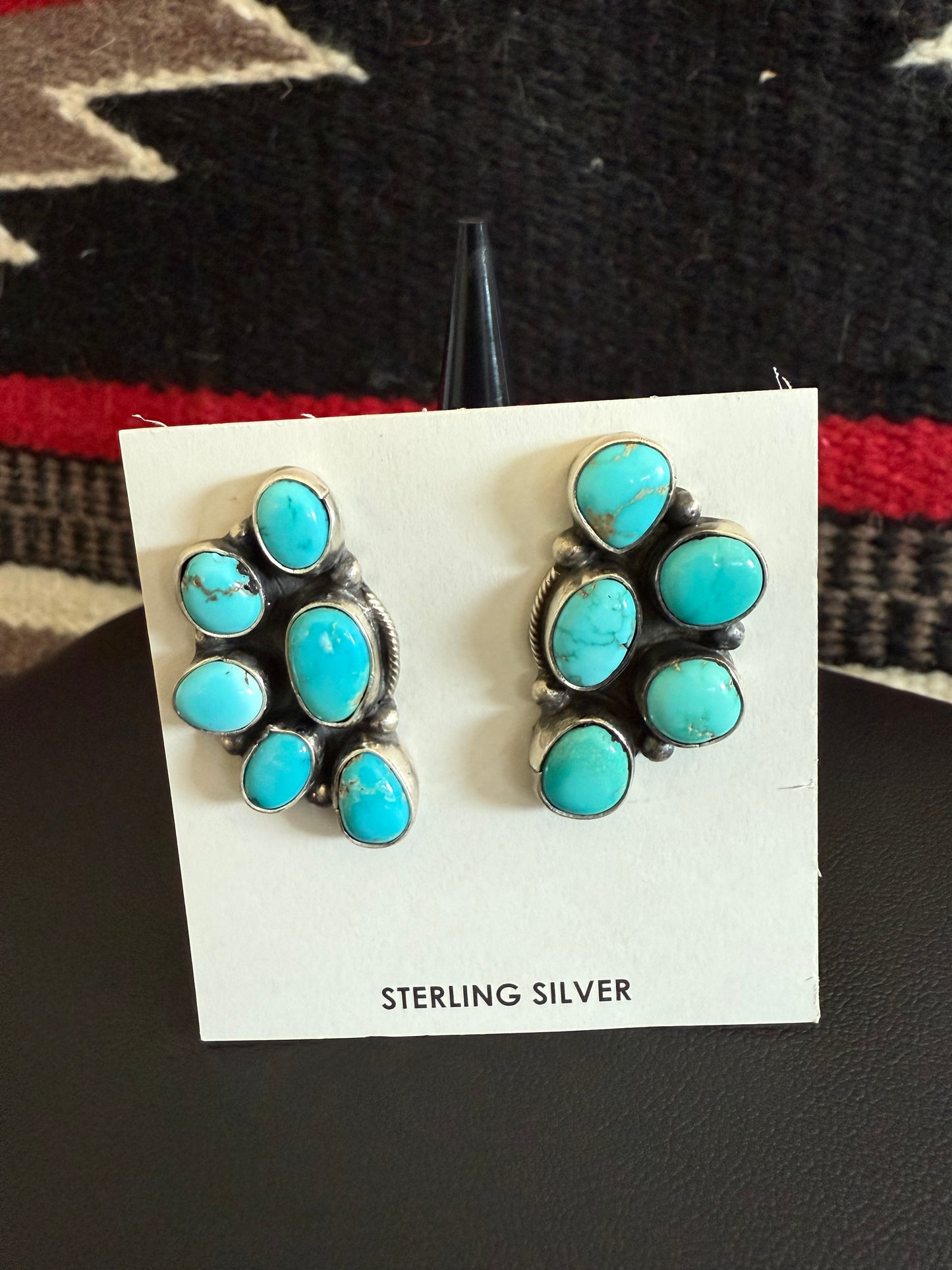 Sterling Silver and Kingman Turquoise Cluster Earrings