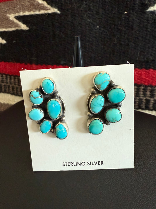 Sterling Silver and Kingman Turquoise Cluster Earrings