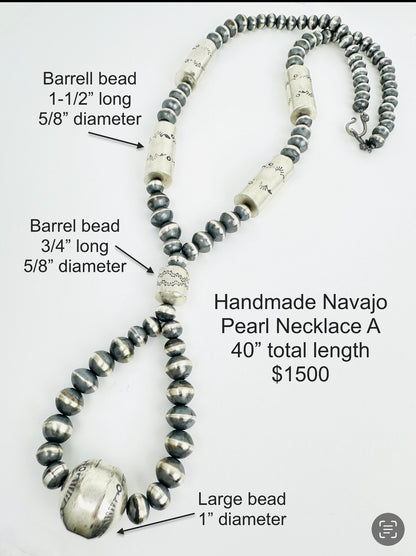 Handmade Navajo Pearl Necklace A 40" Long