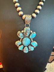 Sterling Silver and SS Prince Turquoise Cluster Pendant