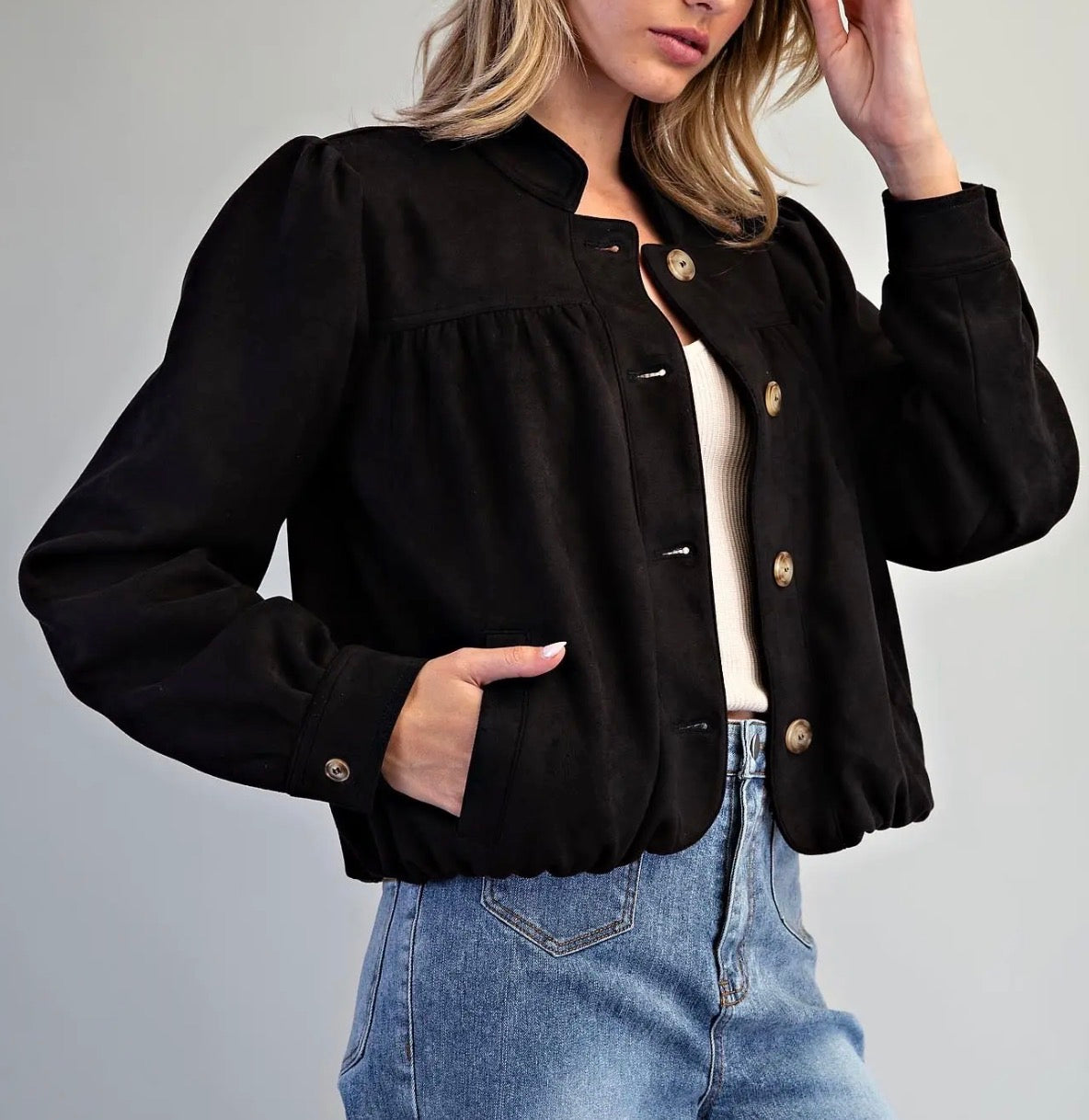 z   Suede Blouse Hem Jacket