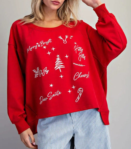 z   Red Christmas High-Low Pullover