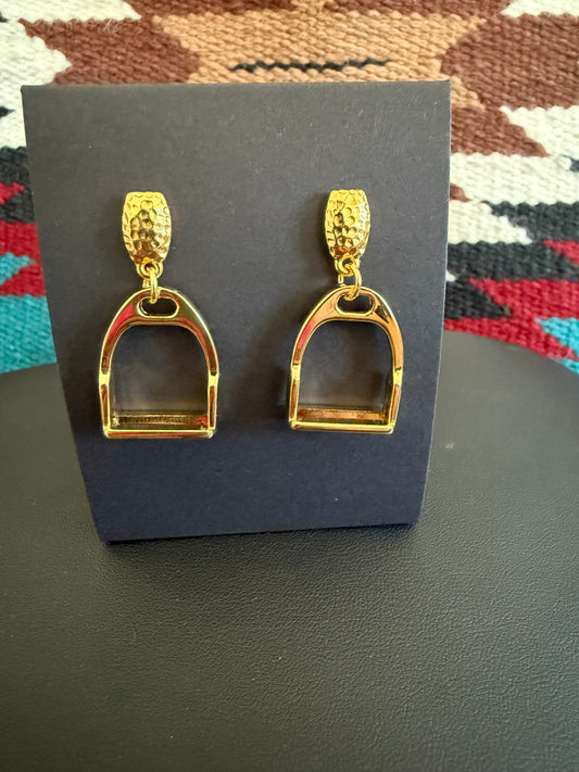 v2   Gold Stirrup Earrings with Hammered Detail