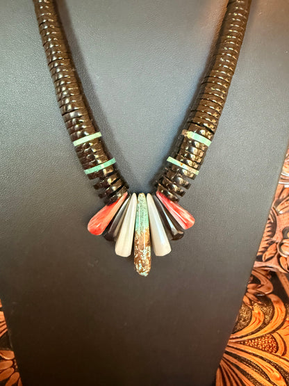 Jet Disc Graduated Necklace   By Daniel Coriz