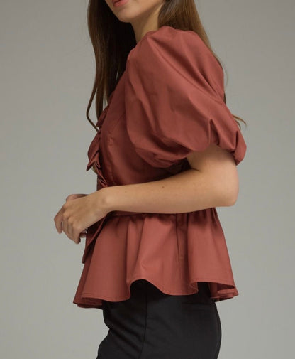 z   Puffed Sleeve Ruffle Top