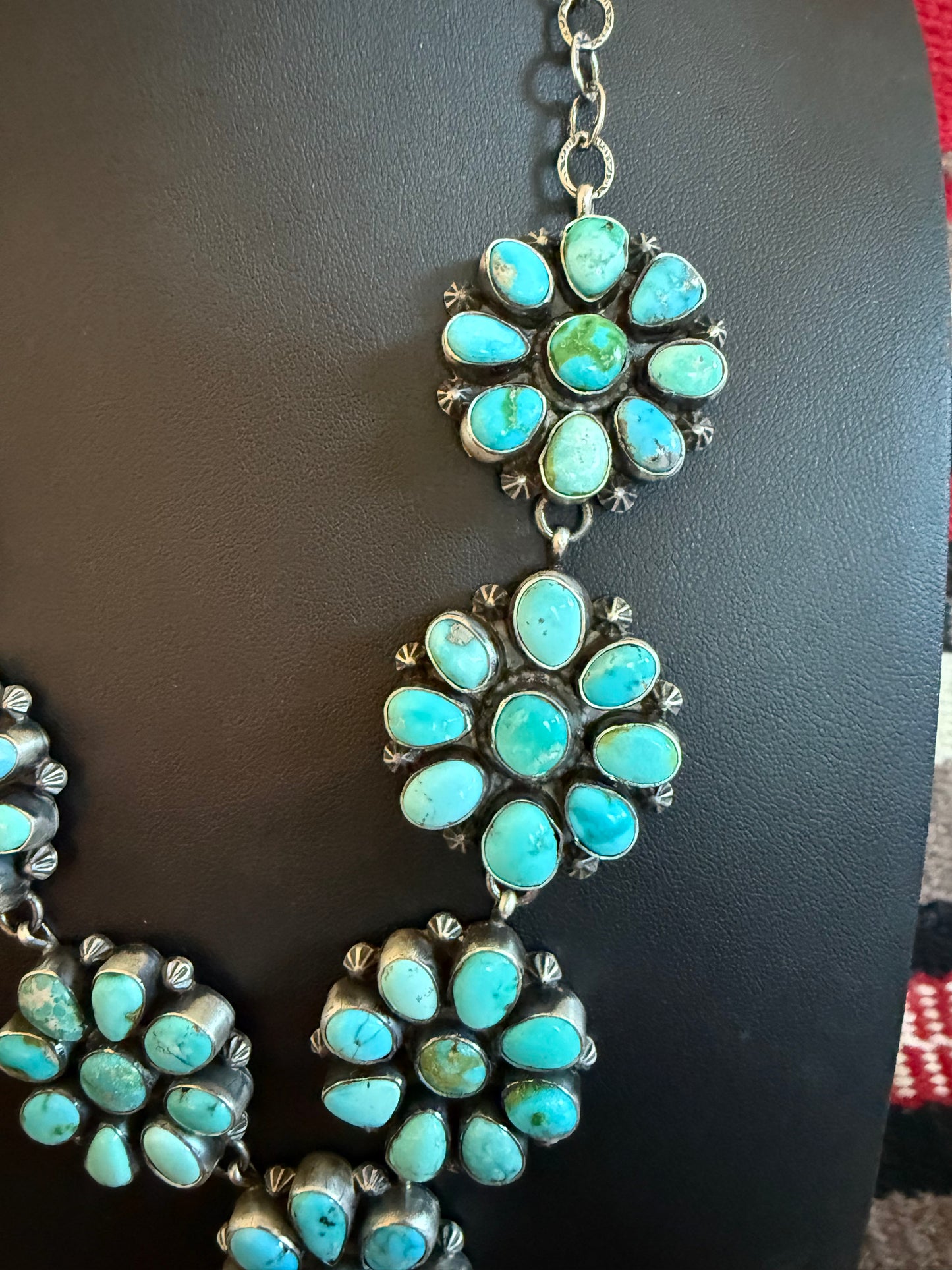 Handmade Sterling Silver and Kingman Turquoise Cluster Necklace