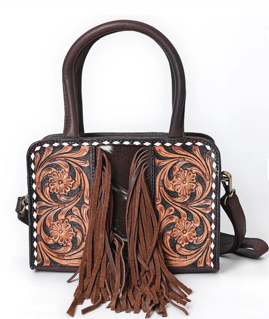 American Darling Hand Tooled Hair-On Cowhide Tote Bag