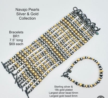 Style BR1  Sterling Silver Navajo Pearl and Gold Bracelet