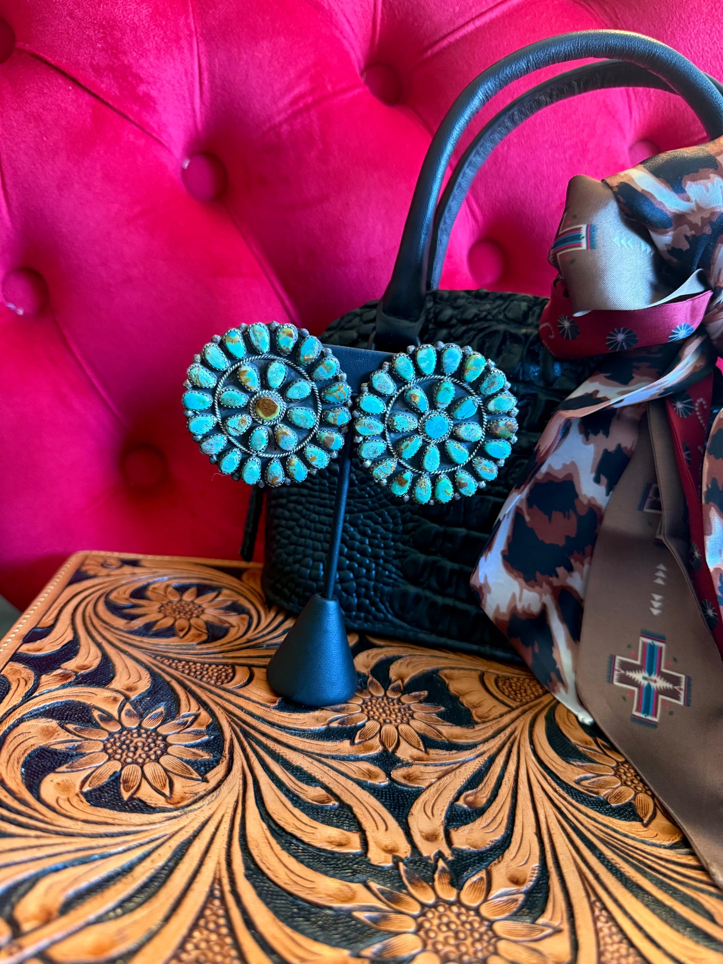 Turquoise Round Cluster Earrings by Danny L. Wauneka