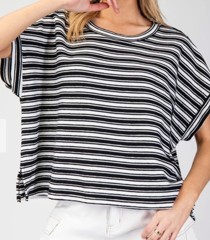 z   Black Striped Short Sleeve Top