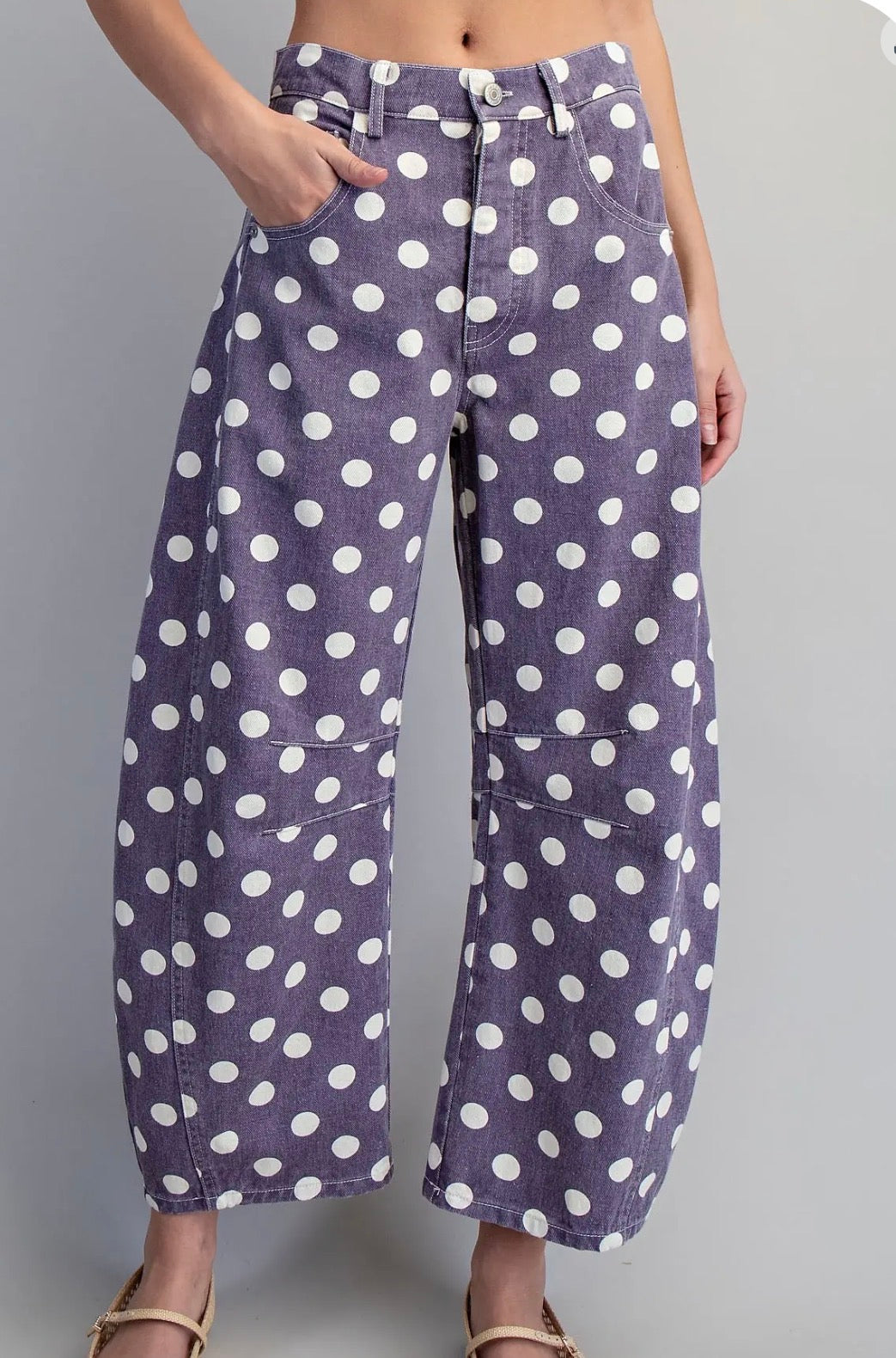 z   Mineral Washed Polka Dot Barrel Pant
