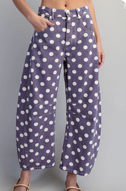 z   Mineral Washed Polka Dot Barrel Pant