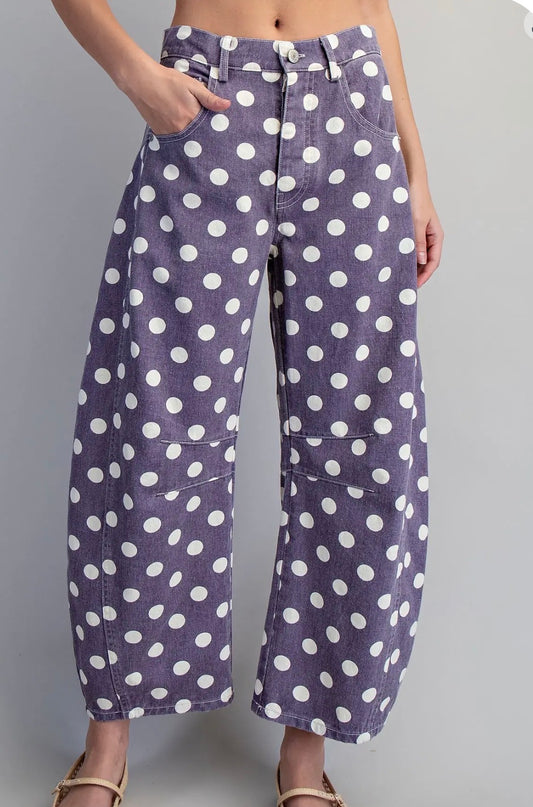 z   Mineral Washed Polka Dot Barrel Pant