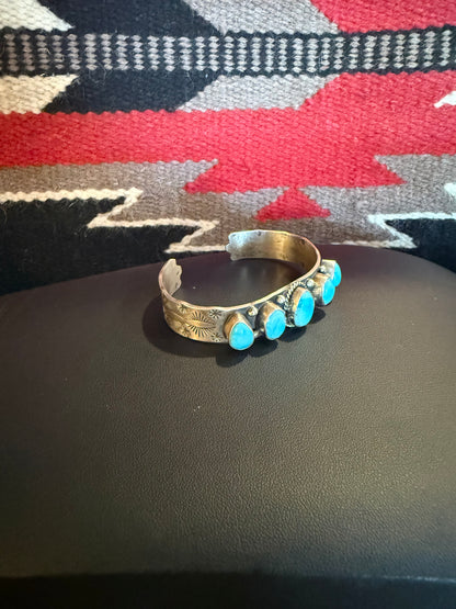 Sterling Silver and 5  Stone Kingman Turquoise Cuff By Vicky Hicks