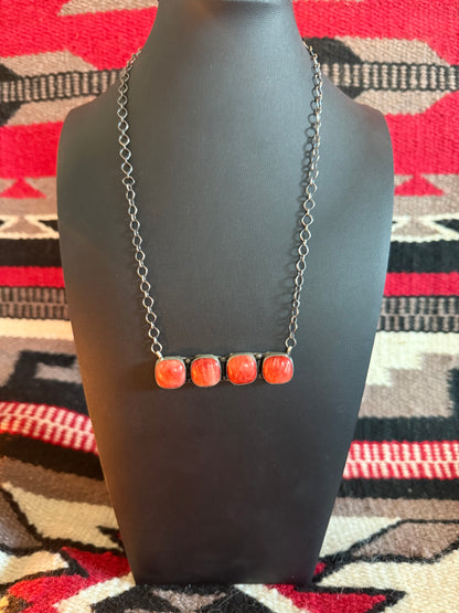 Sterling Silver Link Chain Necklace with Spiny Oyster Bar Cluster by Tia Long