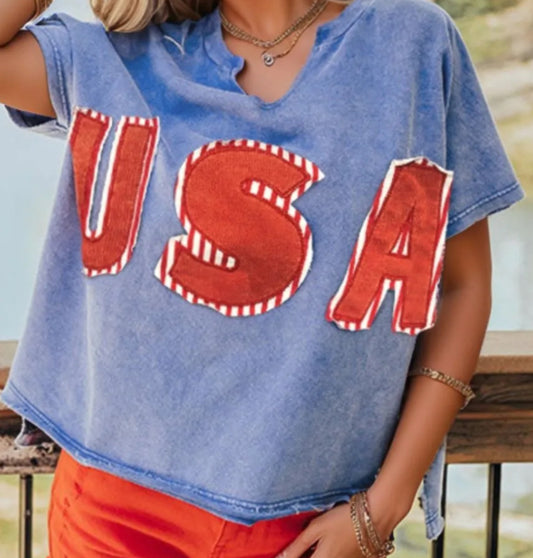 z   USA Patch Mineral Wash Notched T-Shirt ( $10 OFF)