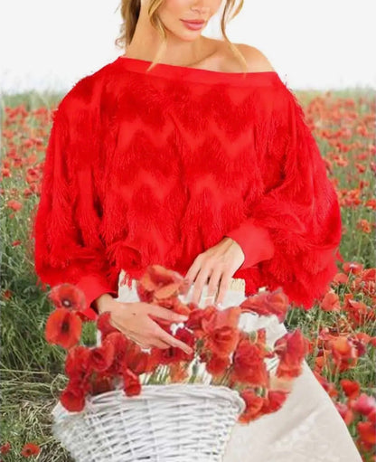 z   Red Fringe Embellished Top