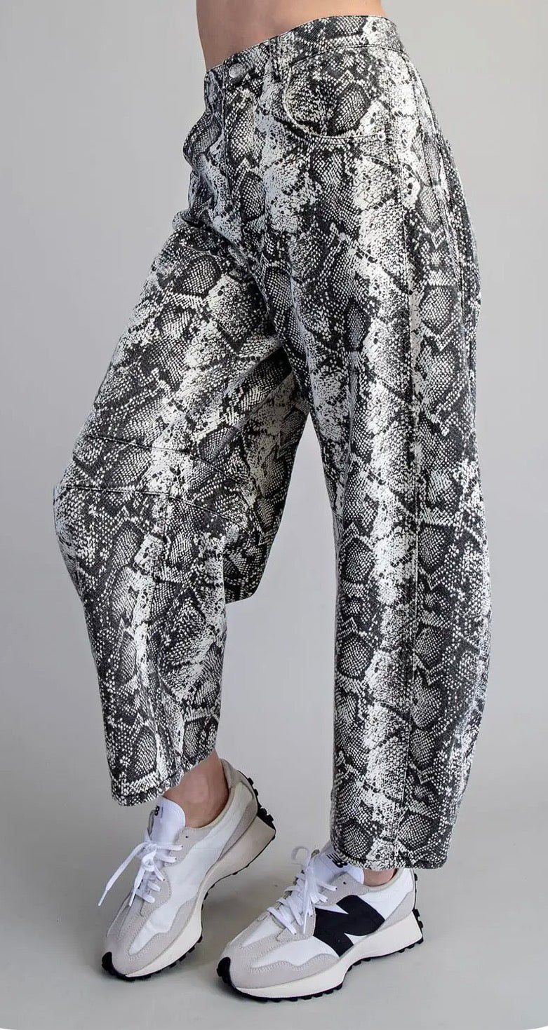 z   Black Python Barrel Jeans