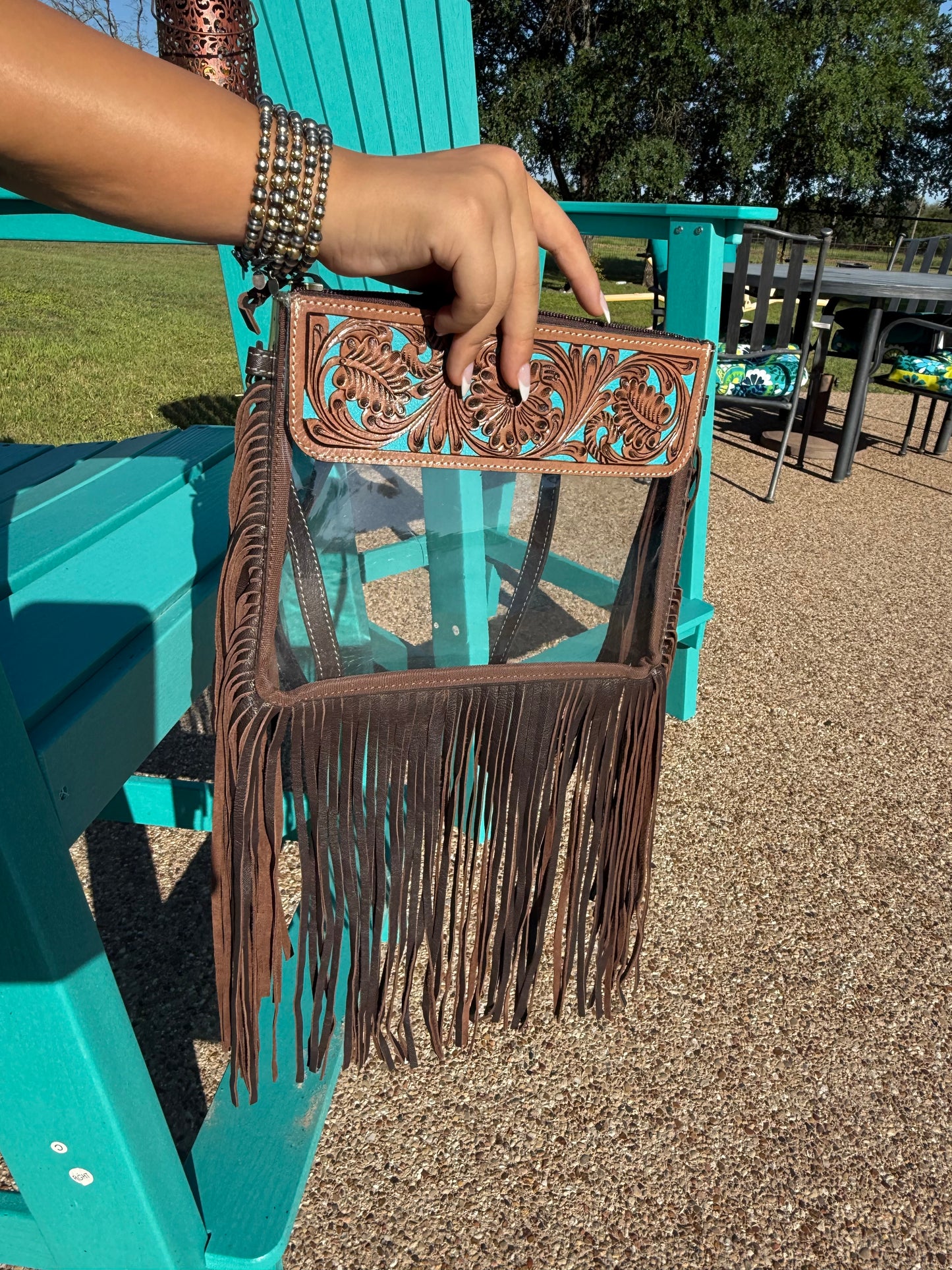 zz   Hand Tooled Clear Purse Crossbody - Concert Game Day Stadium