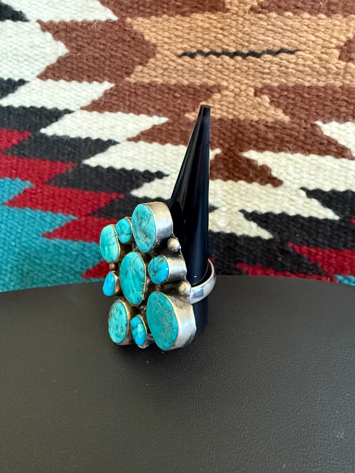 Handmade Sterling Silver and SS Kingman Turquoise Adjustable Ring