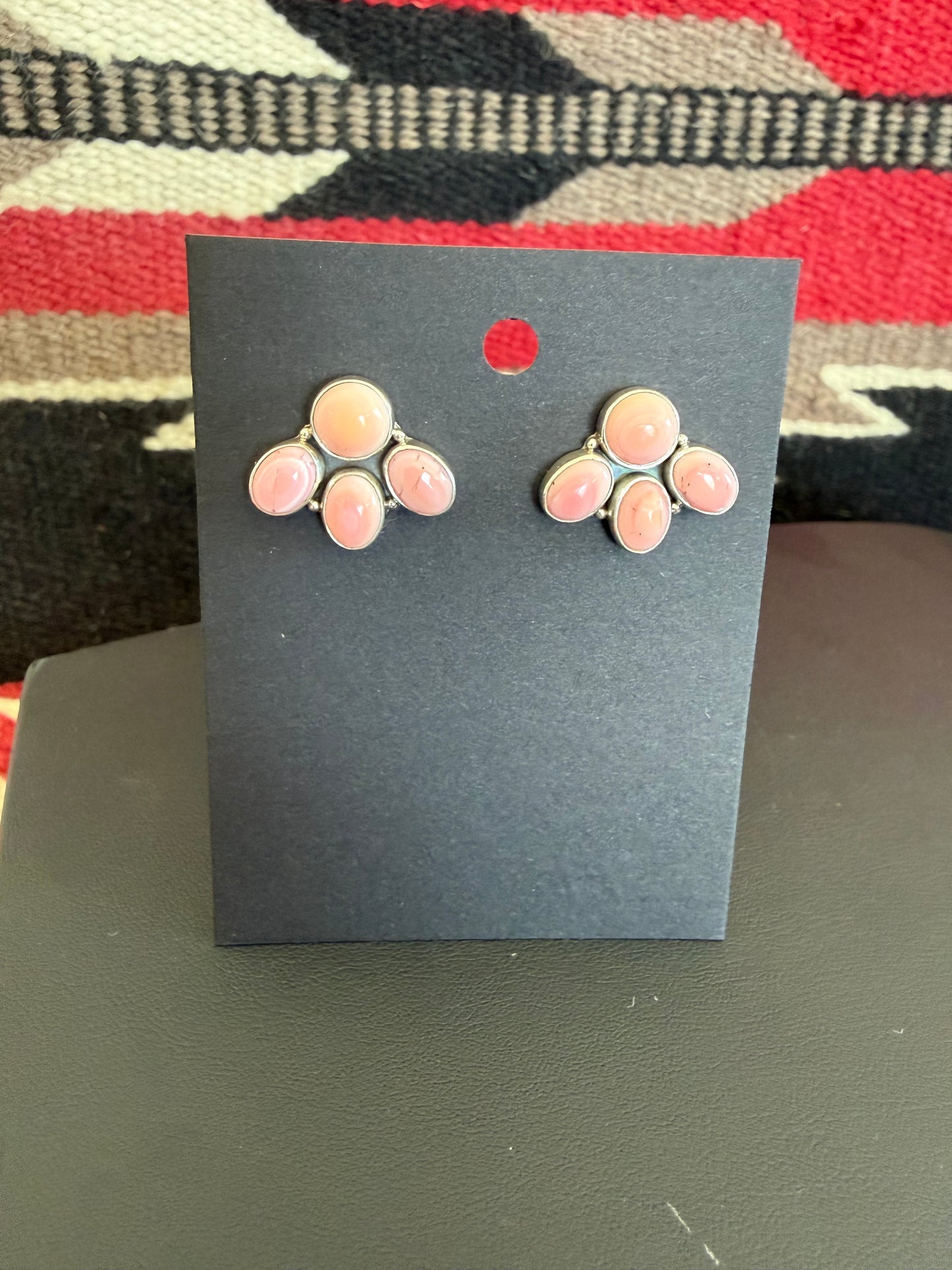 Sterling Silver and Pink Conch Small Cluster Earring