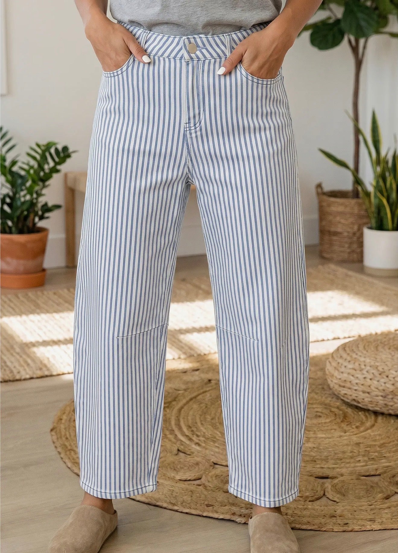 z   Western Apparel Stripe Casual Barrel Jeans