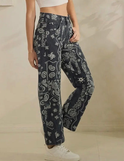 z   Paisley Printed Denim Pants
