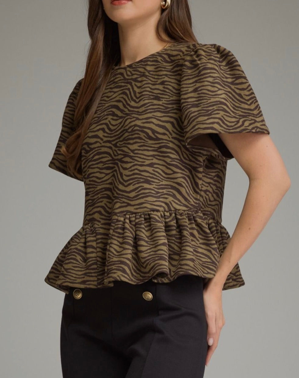 z   Animal Print Ruffle Hem Top