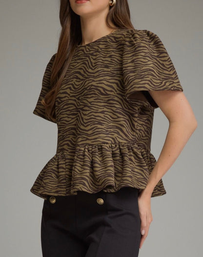 z   Animal Print Ruffle Hem Top