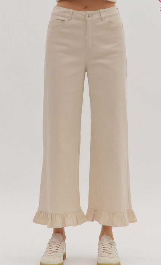 z   Wide Leg Pants with Ruffle Hem